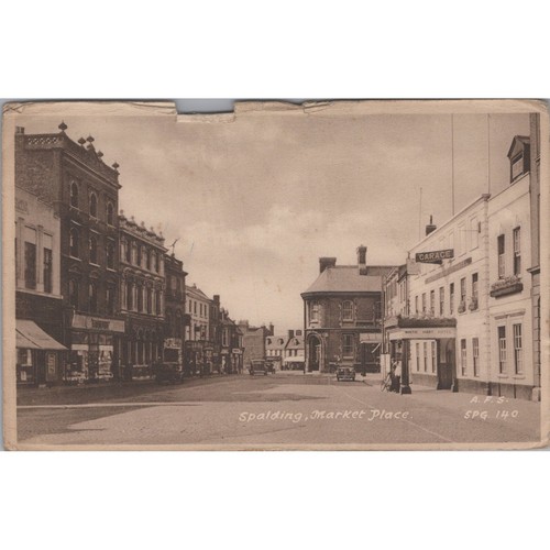 Postcard spalding market place - market,