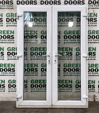 THIN UPVC FRENCH DOORS USED WHITE OUTWARDS OPENING EXTERNAL PLASTIC DOUBLE GLASS