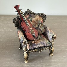 Dolls House 1:12 Vintage Ornate Floral Chair With Violin  - Beautiful
