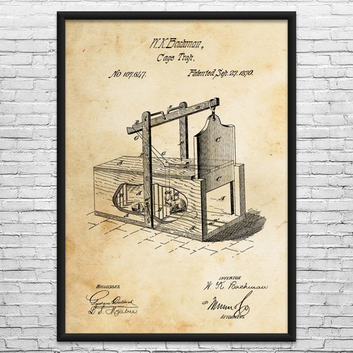 Animal trap patent wall art - wall,