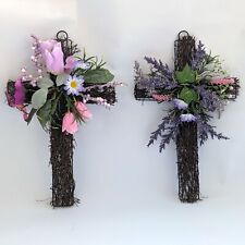 Crosses with Artificial Flowers - Grave Memorial Tributes
