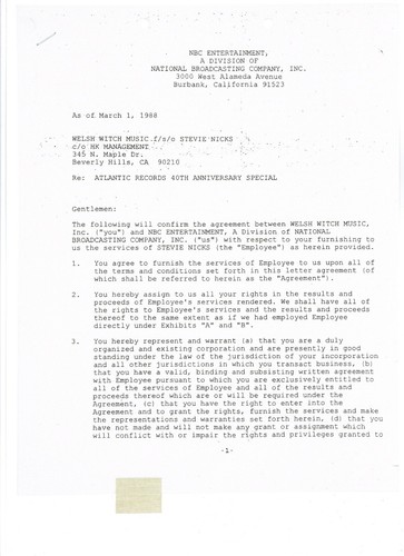 Stevie nicks signed page - nicks, 3-page