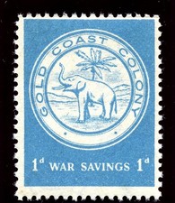 Gold Coast 1943 WWII 1d 'WAR SAVINGS' stamp Seal of the Colony MNH. Scarce.