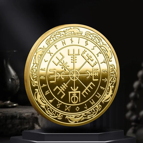 Gold vegvisir compass coin - gold, –