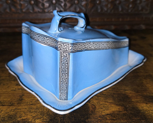 Vintage blue black greek key - blue,