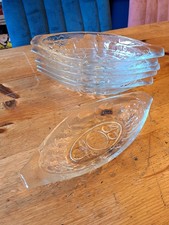 6x Vintage LUMINARC Banana Split Sundae Dish Bowl Clear Glass Embossed Fruit