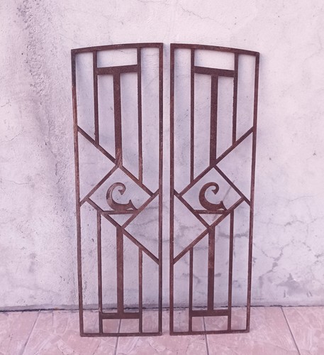 Pair wrought iron grilles - iron,
