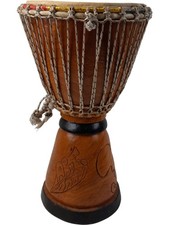 Traditional Handcrafted Wooden Djembe Drum Carvings 56cm Height with Handle PPWH