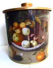 Biscuit Tin. Empty. M&S.  Vintage. Old Masters Design.Gold Lid & Knob. 6"x 6.5"