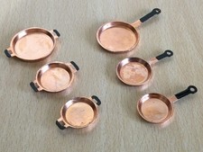 1:12TH DOLLS HOUSE MINIATURE PANS X 6 COPPER KITCHEN ACCESSORIES