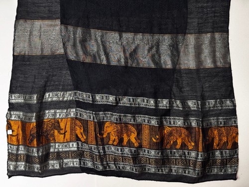 100 silk elephant scarf black - 100%,