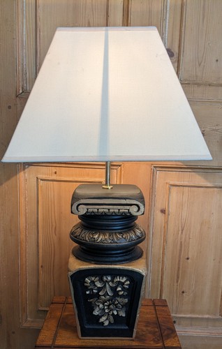 Vintage wooden table lamp with - wooden,