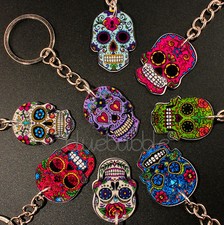 FUNKY MEXICAN SUGAR SKULL KEYRING EVIL ZOMBIE DAY OF THE DEAD EMO GOTHIC KITSCH