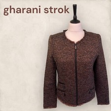 Gharani Strok Womens Brown Woven Frayed Zip Jacket Metallic Thread Pockets UK 12