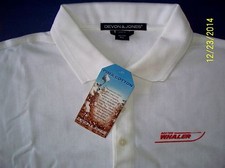 Boston Whaler Boat Screen Printed Devon and Jones Herringbone Pima Cotton Polo  