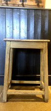 Vintage, Rustic Four Legged Wooden Stool, 59cm Tall, Green Wash Legs. 