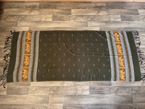 Dark green elephant pashmina - green,