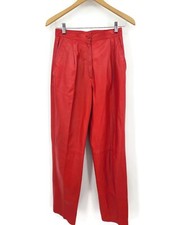 VTG 80s Alan Austin Red Leather Pants Womens S 40 IT High Waisted