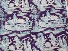 1 Yard Quadrille Fabric Independence Toile Custom Torquise/Purple Linen $530/yrd