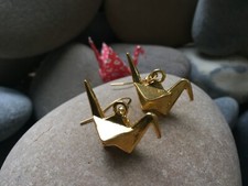 Gorgeous Origami Crane Drop Dangle Earrings with Real Gold Plated Hooks (NEW)