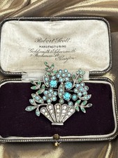 Vintage Antique Art Deco Vase Of Flowers Paste Rhinestone Brooch Pin Rhodium Ptd