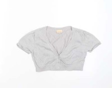 Cherokee Girls Silver V-Neck Cotton Blend Shrug Size 8-9 Years Button