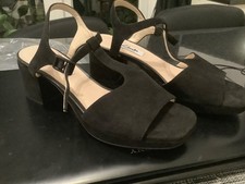 BNWOB Clarks Narrative Black Suede Open Toe T Bar Block Heel Sandals UK 5.5D