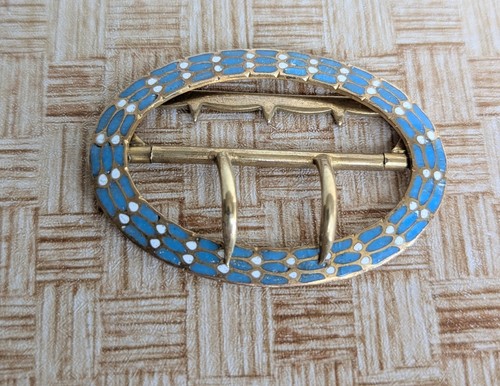 Antique enamel brass belt - enamel,
