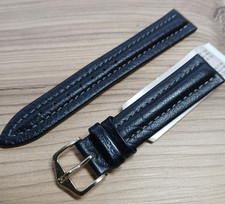 Hirsch Cordoba Black Padded Water Resistant Leather 18mm Watch Strap Gold Buckle