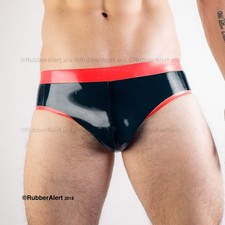 Men's Rubber Full Back BRIEFS 30"/76cm S waist Black with Red waist and leg trim