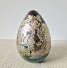 Isle Of Wight Art Glass Azurene Irridescent Egg Paperweight Michael Harris 1970s