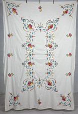 Vintage French Floral Hand Embroidered Tablecloth Bedspread 240x160 cm