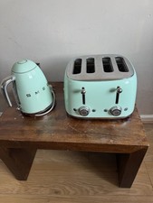 Smeg Kettle & Four Slice Toaster Set Retro Style 50’ Pastel Green S/Steel