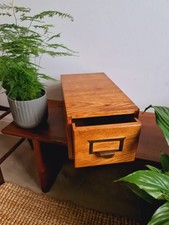 Vintage Oak Wood Index Card Filing Cabinet Library Doctors Desk Organiser Box.