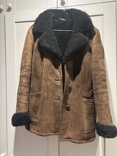 Brown black sheepskin coat - black,