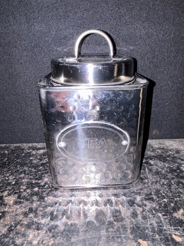 Vintage hammered metal tea tin - vintage,