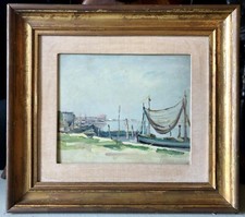 ANTIQUE OIL PAINTING Gigi Comolli LAGOON LANDSCAPE "Chioggia" Underwater" '900