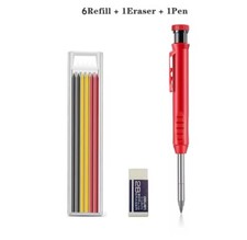 Deep Hole Solid Carpenter Pencil With 6 Refill Leads Construction Pencil Set