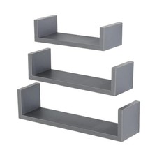 U Shaped Floating Shelve Wall Shelf Mounted Display Set Of3 Wooden Storage Shelf