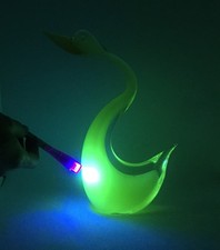 Vintage Murano Style Uranium Green and Yellow Glass Swan