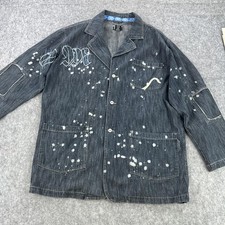 VTG Drunknmunky Jacket Mens 2XL Blue Denim Chore Coat Paint Splatter Workwear