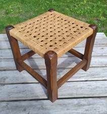 Sweet Vintage Paper Cord Woven Stool -Rustic Natural- Plant Stand- Country House