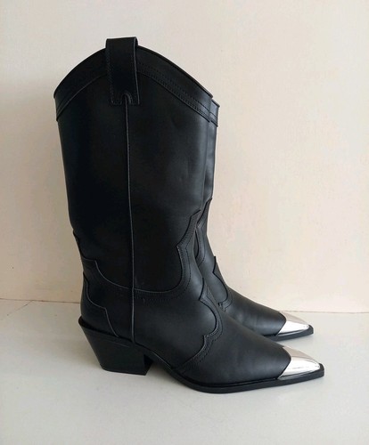 Zara black faux leather cowboy - black,