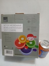 4 x Plastic Microwave Bowls with steam vent covers 200 - 1100ml