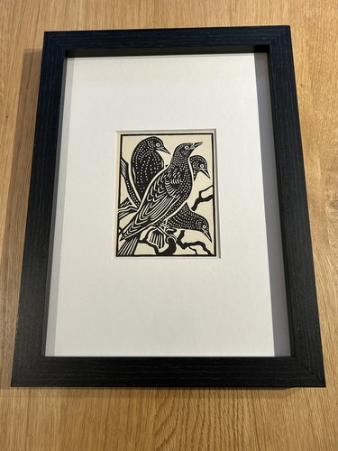 Starling framed woodcut - ‘starling’-,