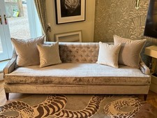 Ex Showhome Fox Linton button back 4 seater sofa in 2 tone silver velvet £10,600