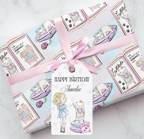 Cat birthday wrapping paper - cat,
