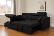 Luca Corner Sofa Bed With Storage - Fabric Sofa -  Universal Side Sofa Bed Black