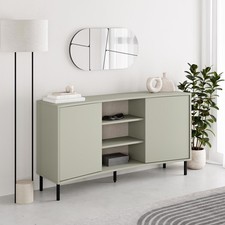 Ash Green 2 Door Curved Sideboard Black Metal Legs Intergrated Handles