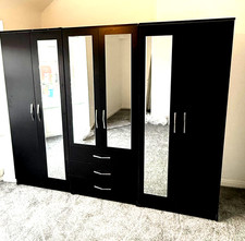 6 DOOR WARDROBE 4 MIRROR Black